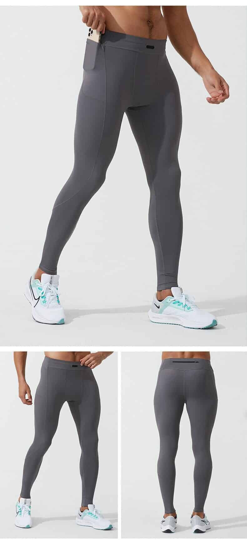 grey men's running leggings with pockets