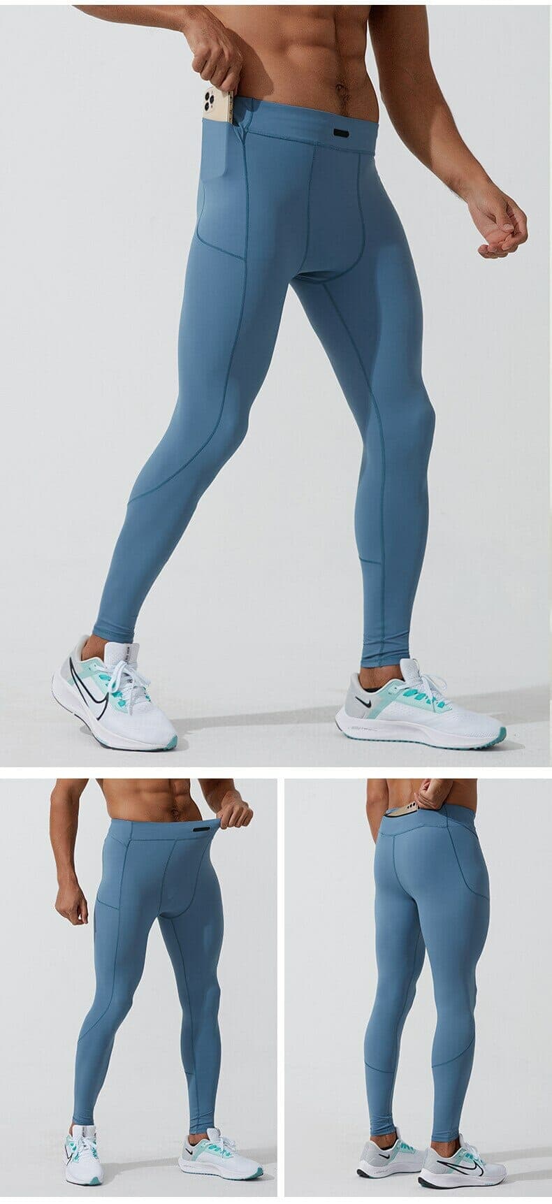 blue men's running leggings with pockets