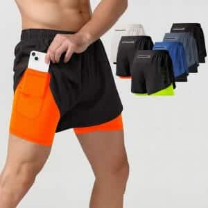 mens double layer gym shorts