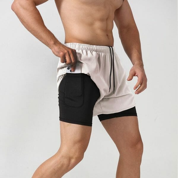 mens double layer gym shorts supplier