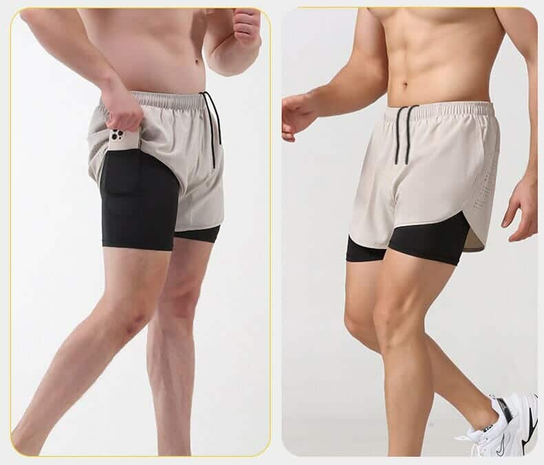 white mens double layer gym shorts