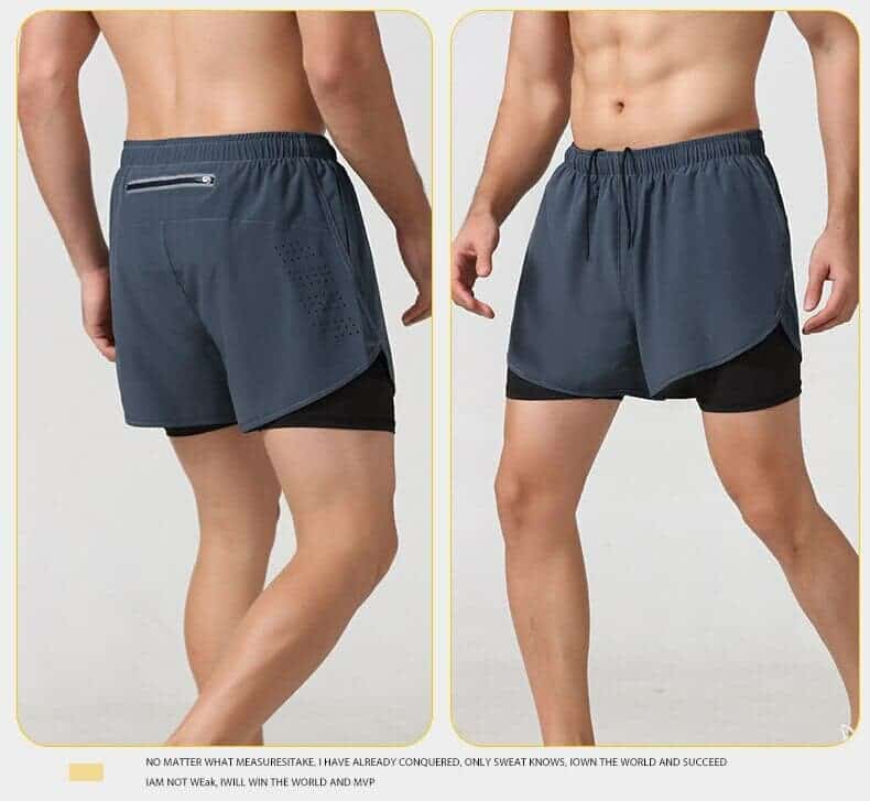 grey mens double layer gym shorts