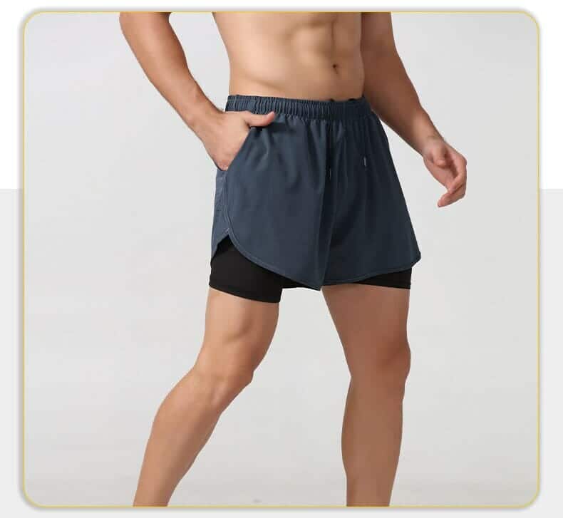 black mens double layer gym shorts