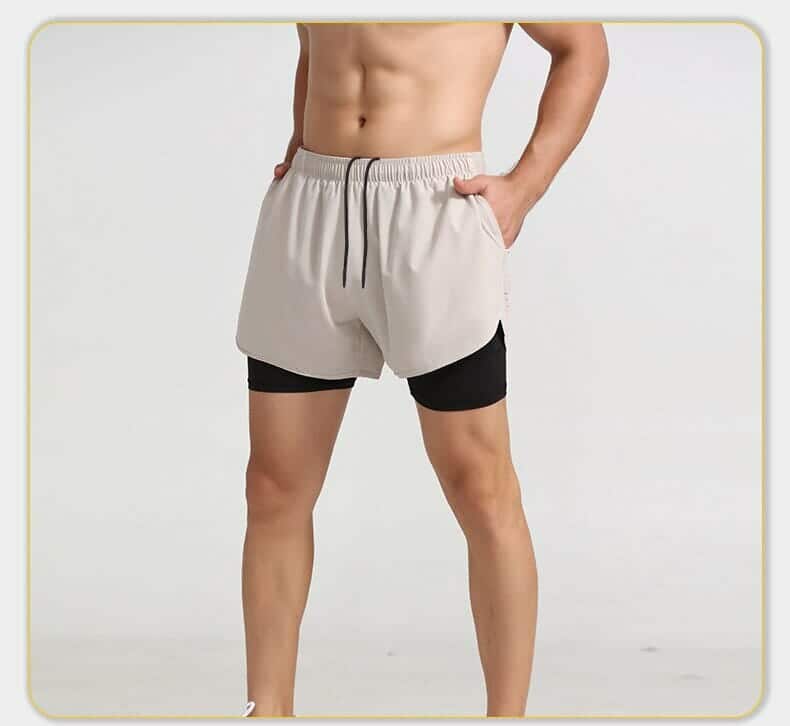 custom white mens double layer gym shorts