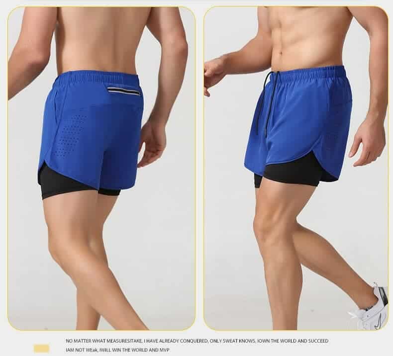 blue mens double layer gym shorts