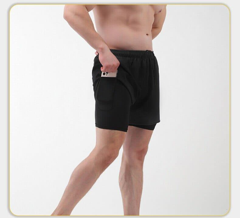 custom grey mens double layer gym shorts