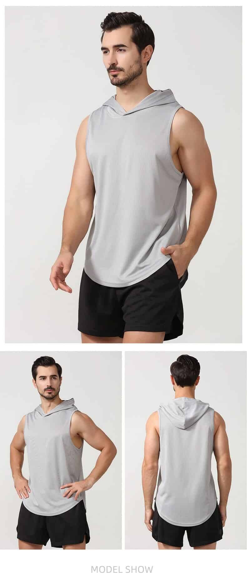 grey men's sleeveless training hoodie manufacturer