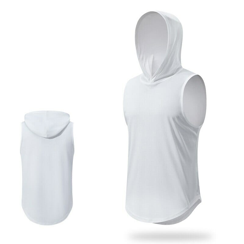 custom white men's sleeveless training hoodie