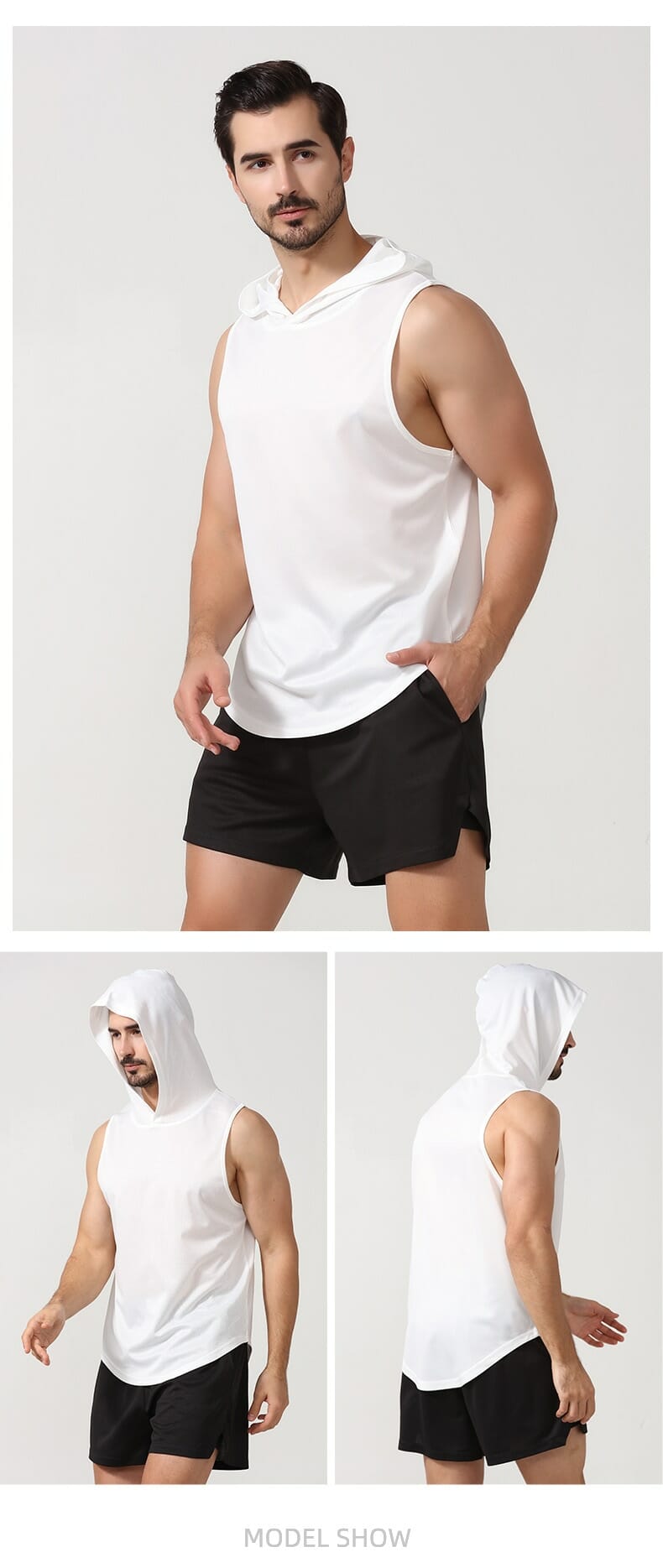 white men's sleeveless training hoodie