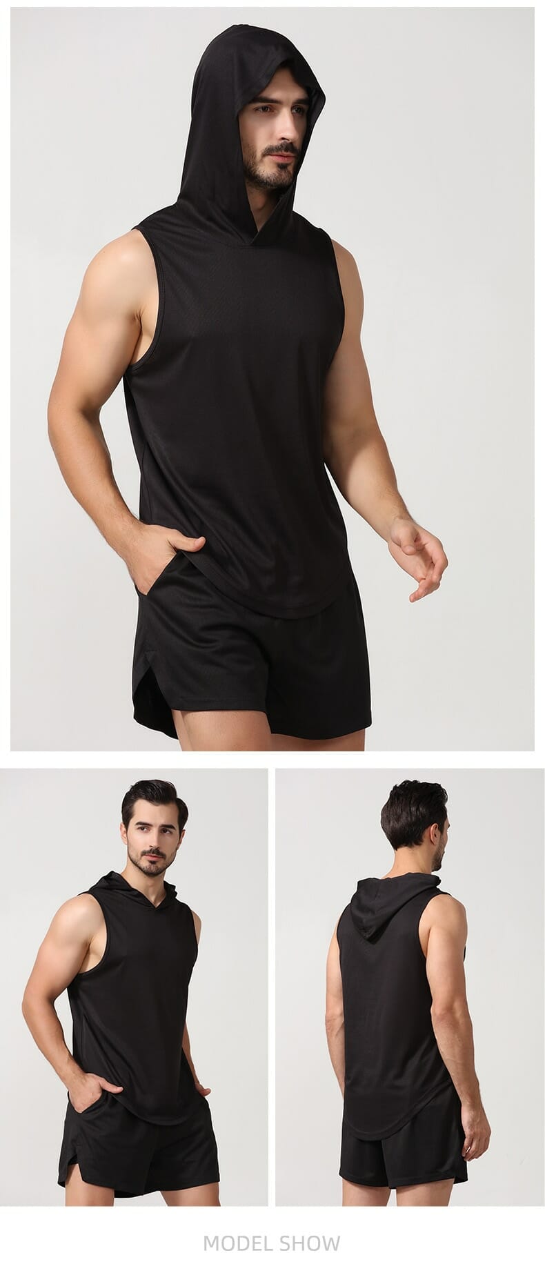 sudadera negra de entrenamiento sin mangas para hombre