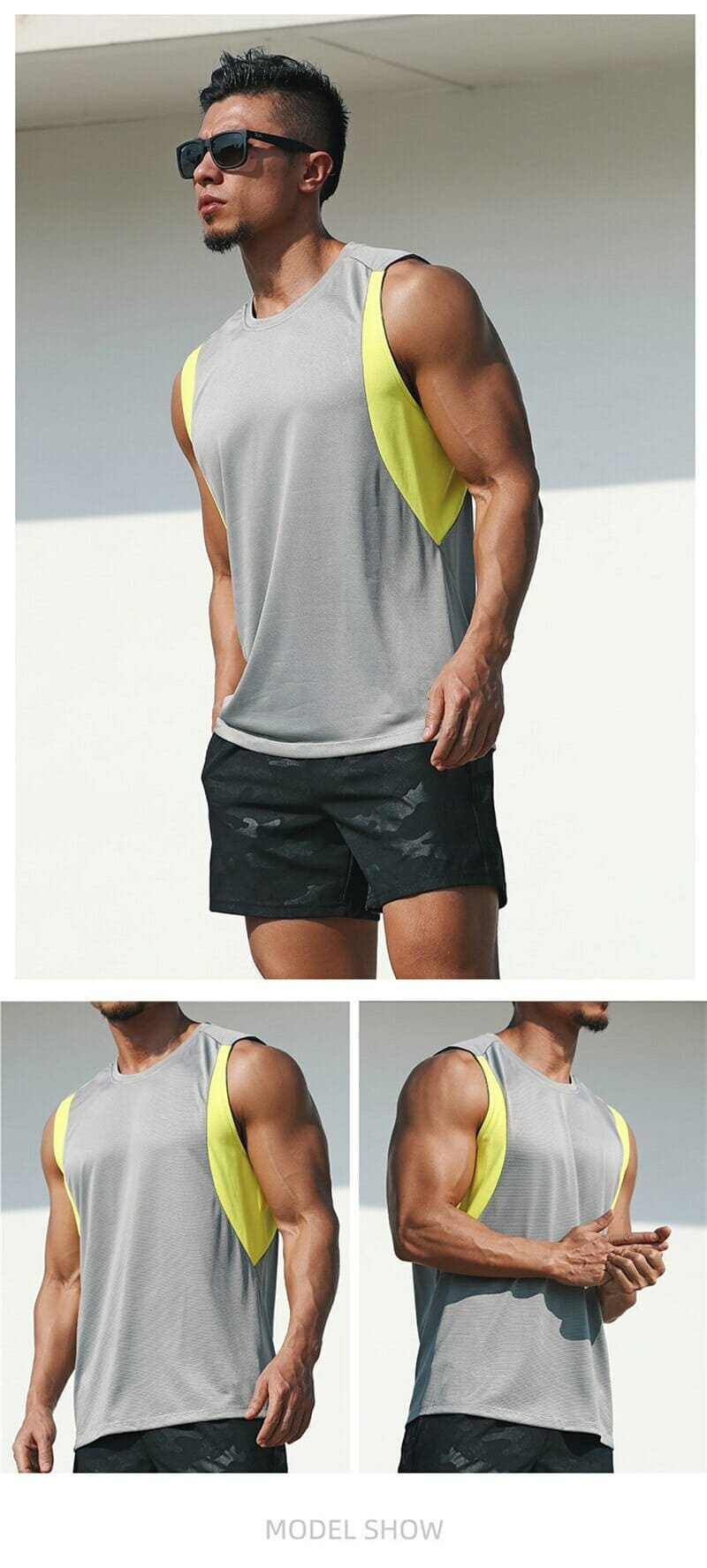 custom grey men's sleeveless running tank tops