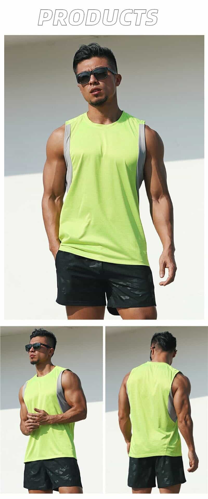 custom green men's sleeveless running tank tops