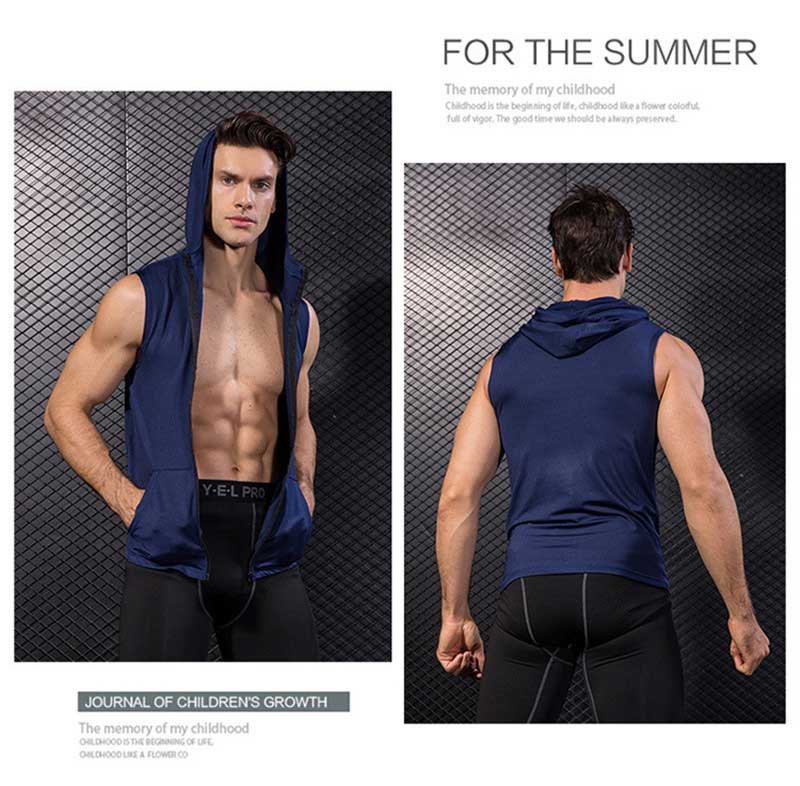 men's tank top hoodie with pockets sleeveless wholesale