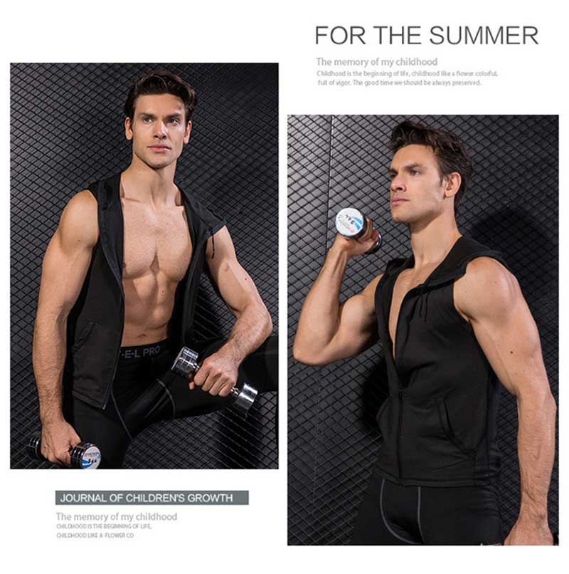 custom black men's tank top hoodie sleevless wholesale