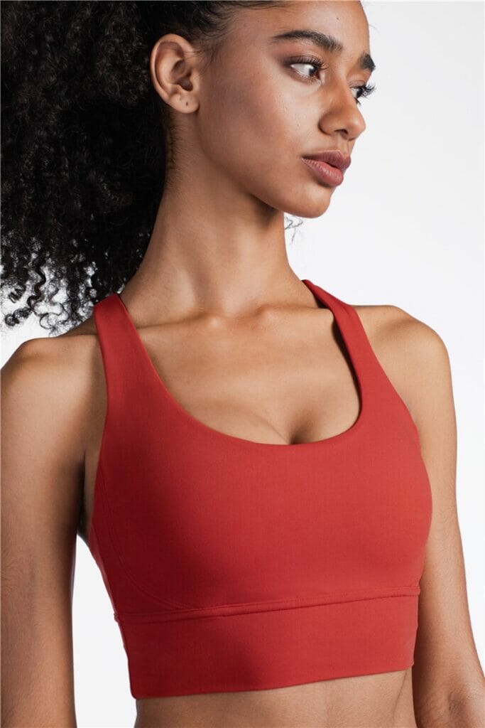 wide strap red medium impact sports bra wholesale