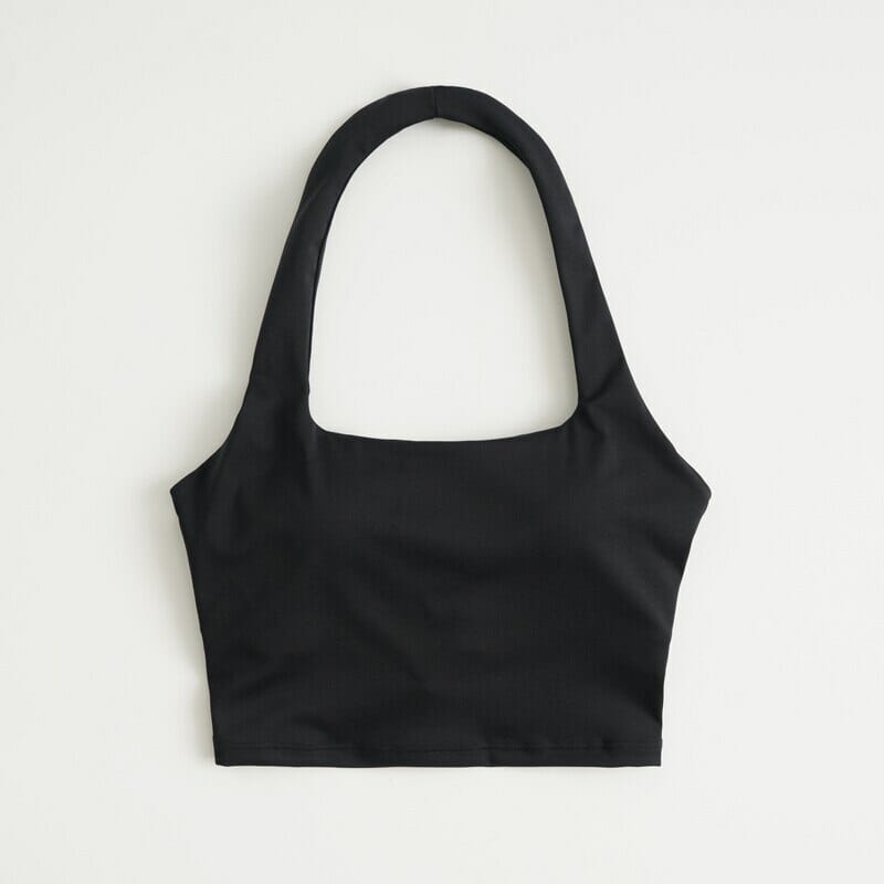 custom black high neck halter sports bra