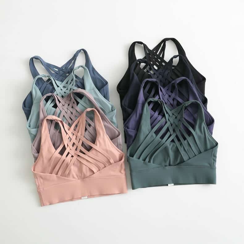 custom back cross multi strap sports bra wholesale