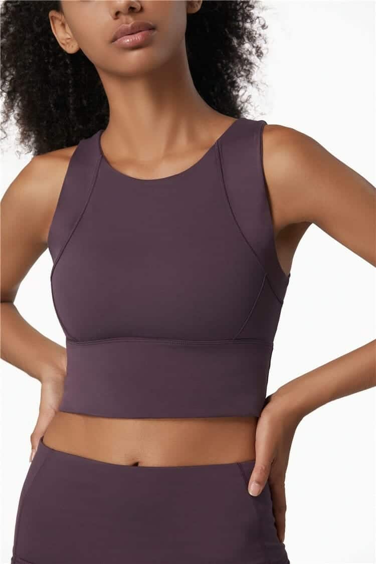 brown athletic tank top with built in sports bra